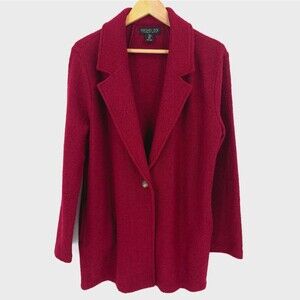 Rachel Zoe Boiled Wool Longline Blazer Single Button Pockets Burgundy Jacket